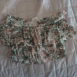 Express Pink and Green Floral Crop Top